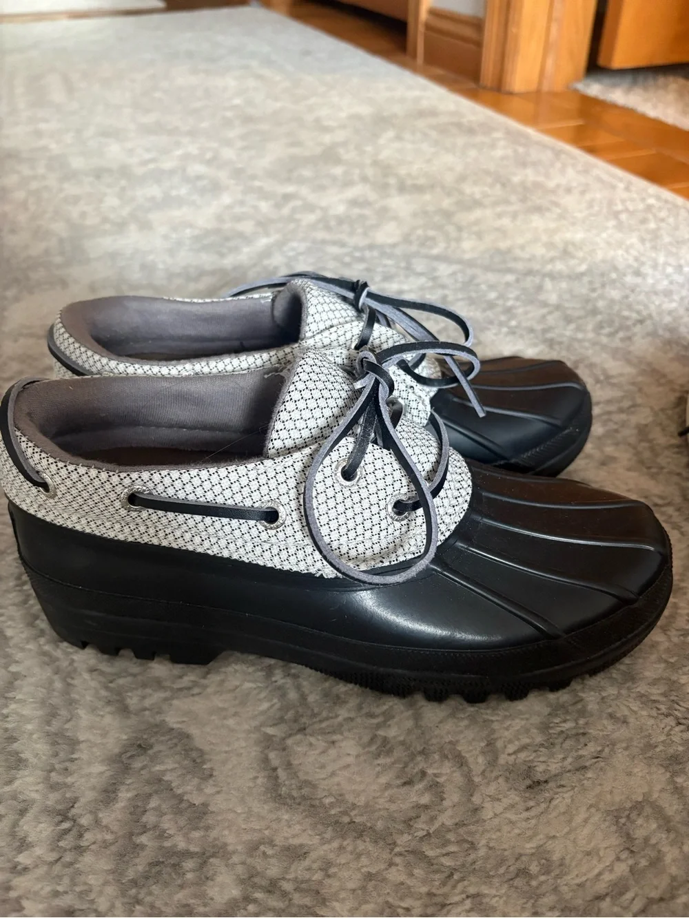 Sperry Black and White Waterproof Duck Boots